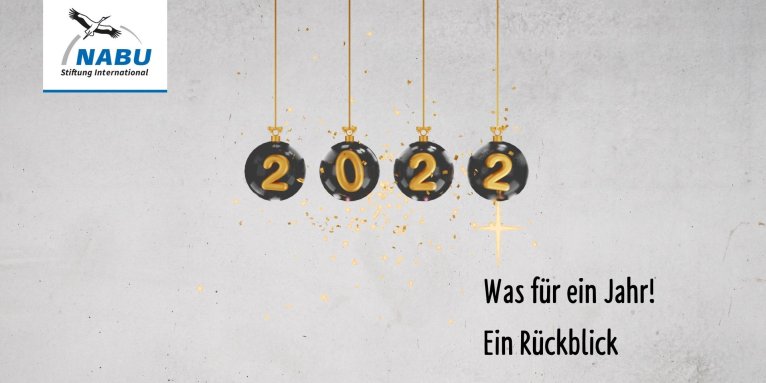 Jahreszahl 2022 auf Weihnachtsbaumkugeln mit Glitzer | Text: Was für ein Jahr! Ein Rückblick